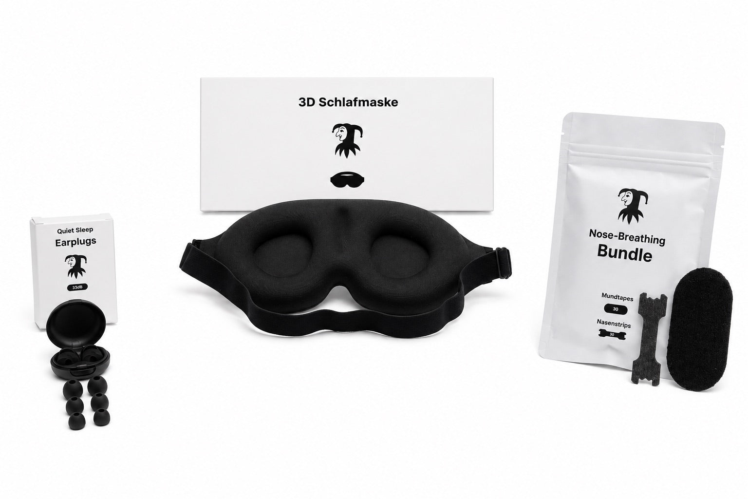 Black Bundle Pro: 3D Schlafmaske, Ohrstöpsel und Nose-Breathing Bundle – komplettes Schlafpaket