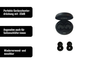 Ohrstöpsel Vorteile: -33dB, geeignet für Seitenschläfer, wasch- und wiederverwendbar